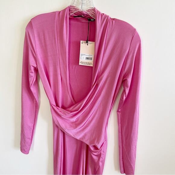 NWT Missguided Pink Slinky Drape Front Maxi Dress - Picture 5 of 7